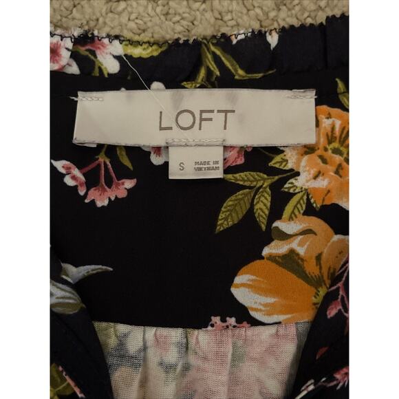 LOFT Women’s Size S Mixed Media Blouse Black Floral - Picture 3 of 6